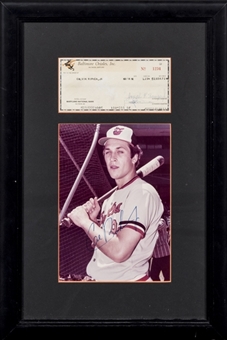 1982 Cal Ripken Baltimore Orioles Payroll Check with Autographed Photograph in Frame Display (PSA/DNA)